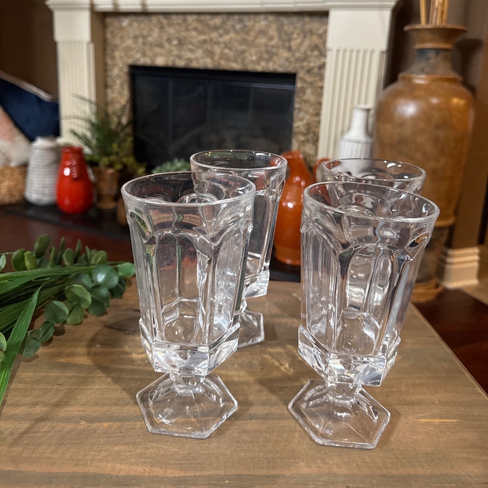 4 Vintage Fostoria Virginia Clear Tall Glasses Iced Tea Footed Goblets 6.75"
